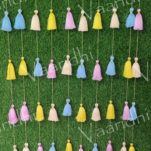 6 ft Silk Pastel Tassel String hangings For Wedding Decor  Mehndi & Sangeet Decor Party Decor Tassel Wall (Tassels in String )