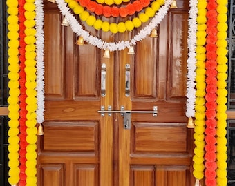 Marigold Flower Door Toran, Hindu Welcome Garland (4x6ft)