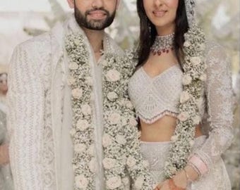 Bollywood Inspired varmala Baby&#39;s Breath Flower Asain Wedding Garland, Wedding Mala, Anniversary Garlands,Mala, Bride & Groom Mala,