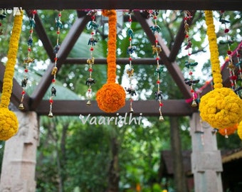 Marigold Flower Garland with Lilliy and Ball Hangings for Indian wedding decoration ,Temple Decoration,Stage Decoration,Diwali Haldi Decor