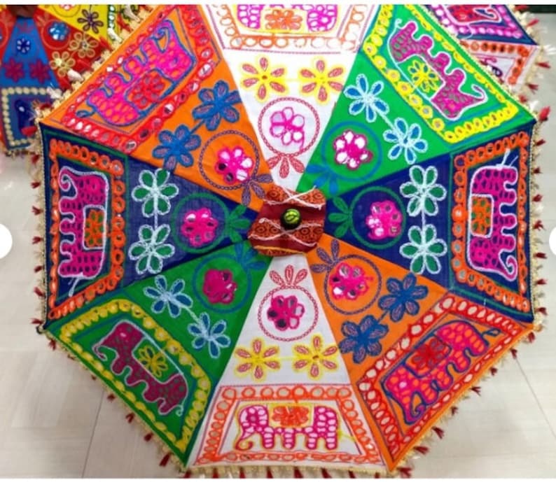 indian umbrella 
elephant umbrella 
embroidered umbrella 
indian handicrafts 
decorative parsols 
rajasthani umbrella 
umbrella for decoratio