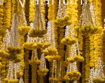 6ft  Marigold Flower Garland (BUFFED) with Lilliy Hangings for Indian wedding decoration ,Temple Decoration,Stage ,Diwali Haldi Decor