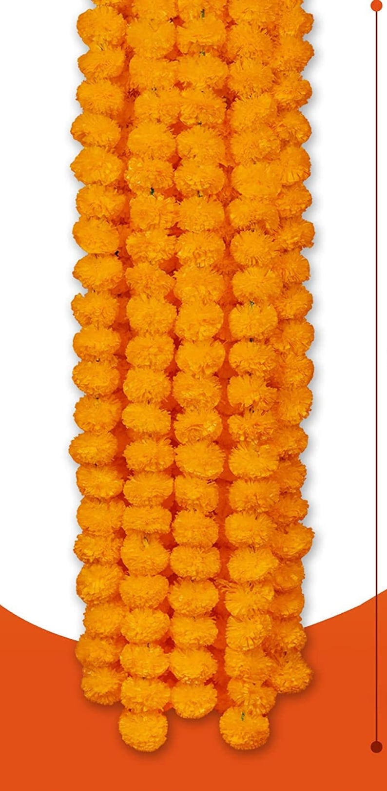 4to 20ft Marigold Garland  for Dia de Los ,Temple Decoration,Stage ,Diwali Haldi Decor , Toran Halloween Garlands wedding indian decor   (Pack of 10)