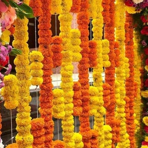 6ft Marigold Flower String  Hangings for Haldi Mehndi  Decor Indian wedding decoration ,Temple Decoration,Stage ,Diwali Haldi Decor