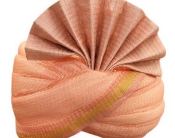 Unisex Turban  for  Wedding Baraat ,Safa For Baraat, Ceremonies  Festivals wedding wear pagdi men, PEACH (Free Size Fits All)