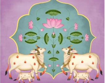 Stoffen achtergrond in Pichwai-stijl: Indiaas bruilofts- en feestdecor