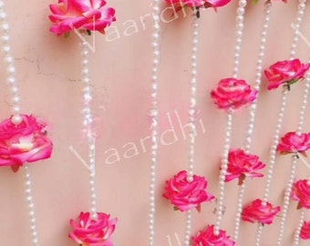 Wedding Event Decor  Hangings Of Pearl and Rose flower for wedding,temple  decoration,Stage ,Diwali Haldi/Menhdi ,Nikah decor