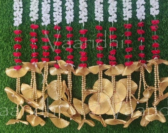 3ft Mogra Garlands /Jasmine With Rose flower Beads & Gota for Wedding  Diwali Decoration .