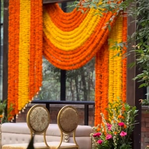 4to 20ft Marigold Garland  for Dia de Los ,Temple Decoration,Stage ,Diwali Haldi Decor , Toran Halloween Garlands   (Pack of 10) marigold flower decor.