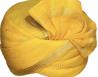 10 pcs Unisex Turban Safa Wedding Pagdi  for Wedding Baraat, Wedding Wear Mens Pagri,Holi,Navratri Garba Indian Haldi(Yellow)