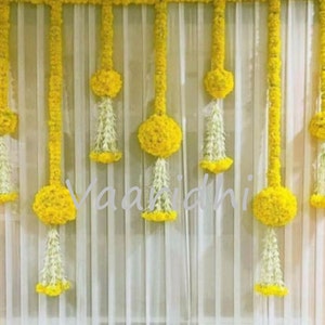Marigold Flower Decoration Garland with Lilliy and Ball Hangings for Indian wedding decoration ,Temple Decoration,Stage ,Diwali Haldi Decor