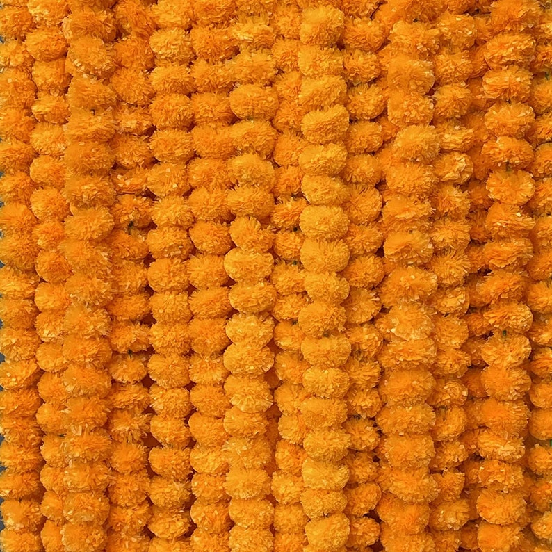 4to 20ft Marigold Garland  for Dia de Los ,Temple Decoration,Stage ,Diwali Haldi Decor , Toran Halloween Garlands   (Pack of 10)