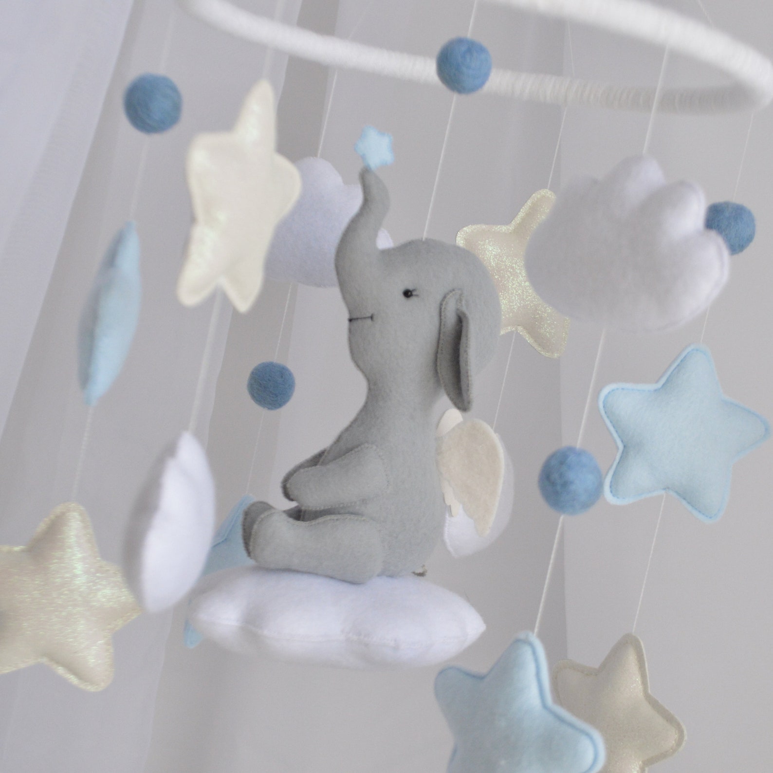 Baby mobile boy felt Grey elephant angel nursery hanging crib Etsy