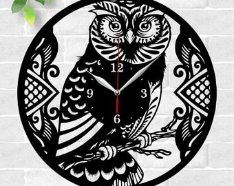Uilenklok lasergesneden bestanden SVG-vectorbestand ai, cdr, dxf, eps, pdf, png download digitaal ontwerp gesneden bestandssjabloon Decor Animal Bird Owl Clock