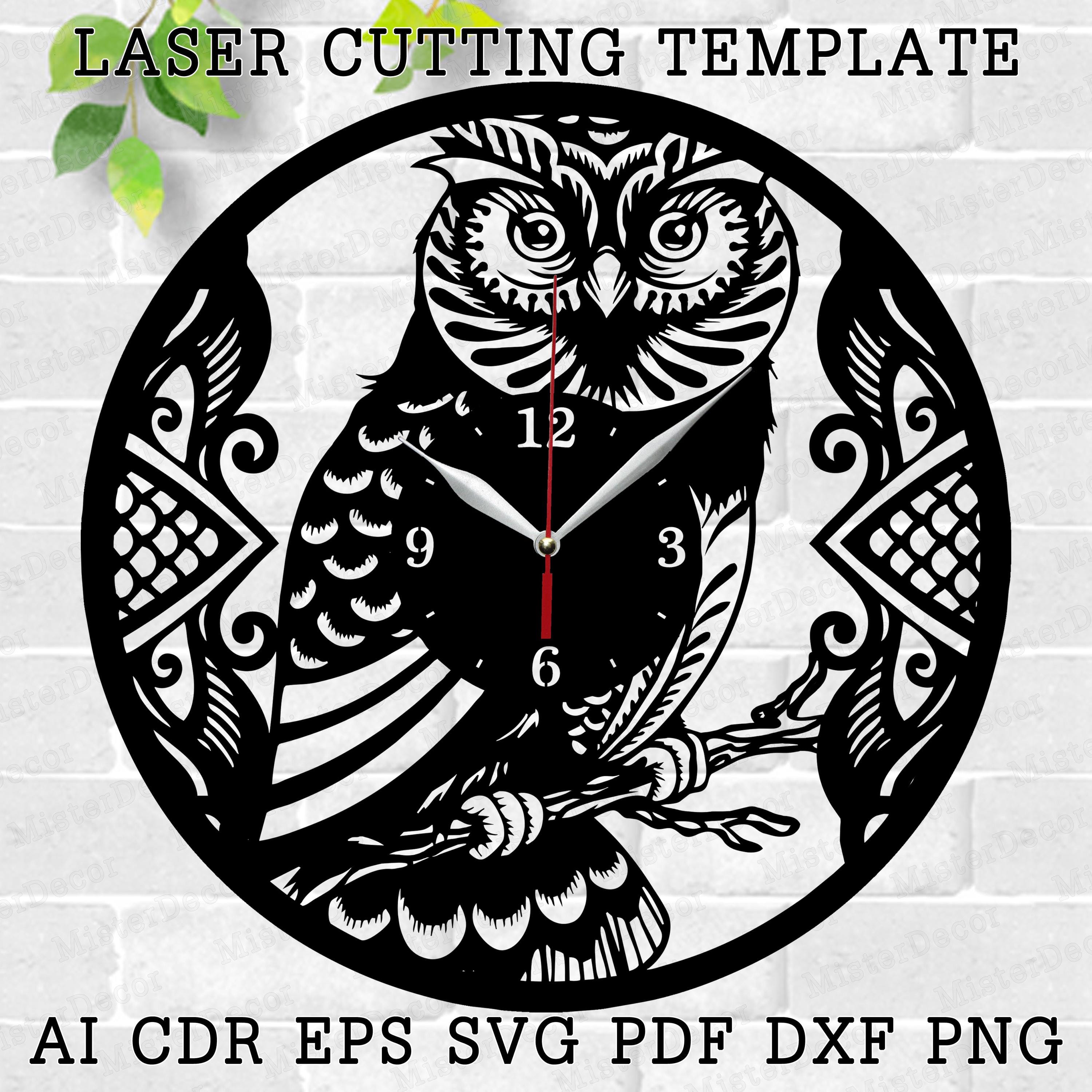 Owl Clock laser cut files SVG vector file ai, cdr, dxf, eps, pdf, png download digital design cut fi