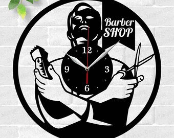 Archivos de corte láser para reloj de pared de peluquería, archivo SVG, archivo vectorial ai cdr dxf, descarga instantánea, plantilla de archivo de corte de diseño digital, reloj de peluquería