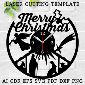 Merry Christmas Clock laser cut files, SVG file. vector file ai, cdr, dxf instant download digital design, cut file vector Christmas Decor
