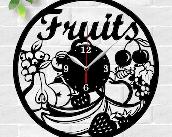 Orologio Frutta file tagliati al laser file SVG file vettoriale ai cdr dxf download immediato disegno digitale file tagliato vettore Decor Cucina Orologio Frutta SVG