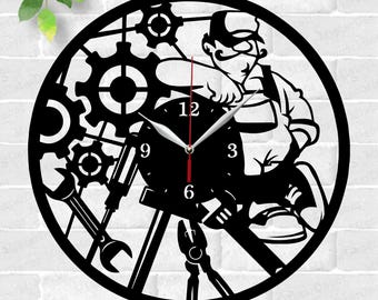 Mechanical Engineer Clock laser cut files SVG vector file ai, cdr, dxf, eps, pdf, png download digital design cut file template Job Clock