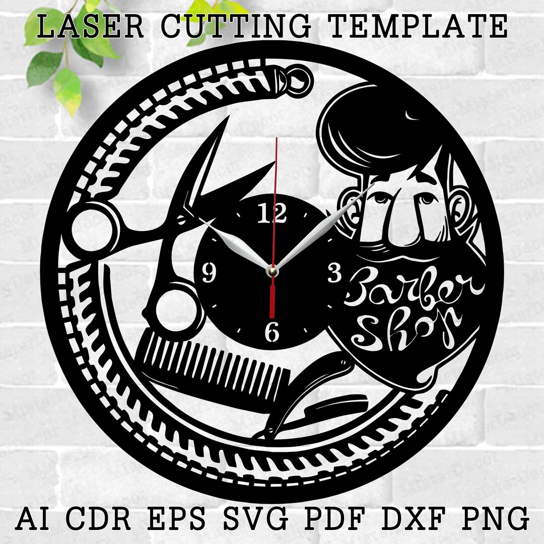 Barber Shop Clock Laser Cut Files, SVG File. Vector File Ai, Cdr, Dxf ...