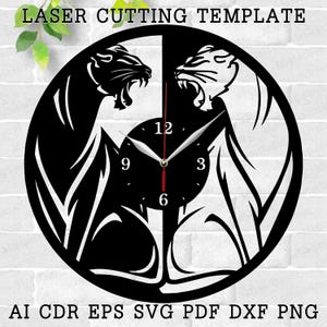 Panther Clock laser cut files SVG vector file ai, cdr, dxf, eps pdf png download digital design cut file template Animal Decor Panther Clock
