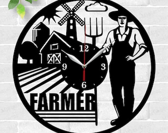 Farmer Country Clock laser cut files SVG file vector file ai cdr dxf instant download digital design cut file vector Farmer Clock SVG