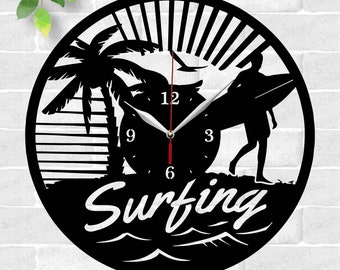 Surfing wall clock laser cut files, SVG file. vector file ai, cdr, dxf instant download digital design, cut file template Surfer Clock Surf