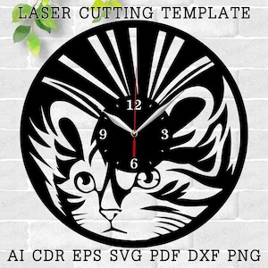 Cat Clock laser cut files SVG file vector file ai cdr dxf instant download digital design cut file template Decor Pet Cats Wall Clock