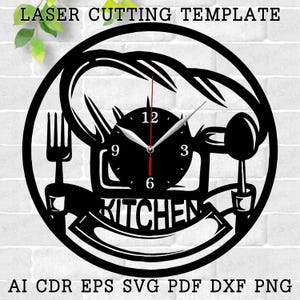 Kitchen Clock laser cut files, SVG file. vector file ai cdr dxf instant download digital design cut file vector Decor Kitchen Clock SVG