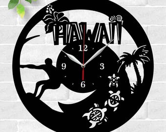 Hawaii Clock laser cut files, SVG file ai cdr dxf, unique digital design, vector CNC, Art Decor House Surfing Clock Gift for Surfer Lover