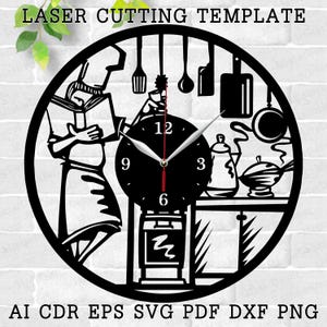 Kitchen Clock laser cut files, SVG file. vector file ai cdr dxf instant download digital design cut file vector Decor Kitchen Clock SVG