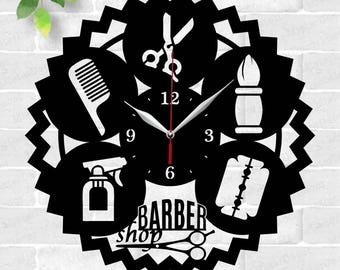 Archivos de corte láser para reloj de pared de peluquería, archivo SVG, archivo vectorial ai cdr dxf, descarga instantánea, plantilla de archivo de corte de diseño digital Reloj de peluquería
