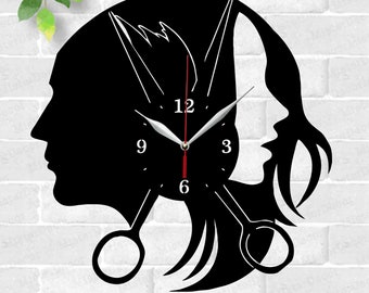 Reloj de peluquería, archivos cortados con láser, archivo SVG, archivo vectorial ai, cdr, dxf, descarga instantánea, diseño digital, archivo cortado, reloj de salón de belleza.