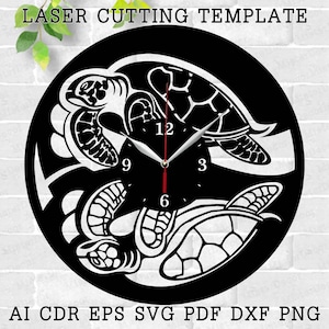 Tortoise Clock laser cut files SVG file vector file ai cdr dxf instant download digital design cut file template Decor Tortoise Wall Clock