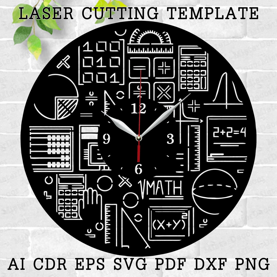 Math Clock Laser Cut Files, SVG File. Vector File Ai, Cdr, Dxf Instant ...