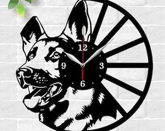German Shepherd wall clock laser cut files, SVG file. vector file ai, cdr, dxf instant download digital design, cut file template Dog clock
