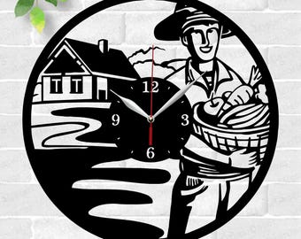 Farmer Country Clock laser cut files, SVG file. vector file ai cdr dxf instant download digital design cut file vector Farmer Clock SVG