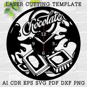 Chocolate Clock laser cut files SVG file vector file ai cdr dxf instant download digital design cut file template Decor Clock for Kitchen AI
