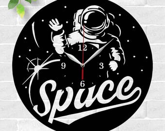 Space Clock laser cut files SVG vector file ai, cdr, dxf, eps pdf png download digital design cut file template Decor Astronaut Clock Stars