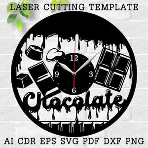 Chocolate Clock laser cut files SVG file vector file ai cdr dxf instant download digital design cut file template Decor Clock for Kitchen