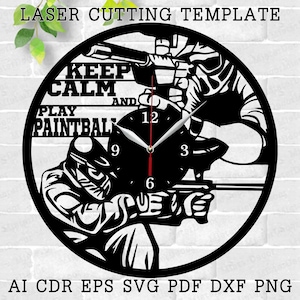 Paintball Clock laser cut files SVG vector file ai, cdr dxf eps pdf png download digital design cut file template Decor Play Paintball Clock