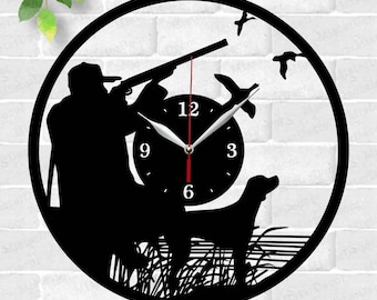 Horloge de chasseur de canards découpé au laser fichier SVG fichier vectoriel ai cdr dxf téléchargement immédiat conception numérique coupe fichier vecteur horloge de chasseur de chien Decor SVG