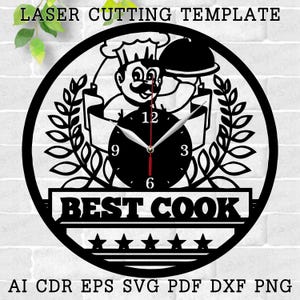 Chef Clock laser cut files SVG file vector file ai cdr dxf instant download digital design cut file template Kitchen Сook Clock Kitchener