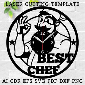Chef Clock laser cut files SVG file vector file ai cdr dxf instant download digital design cut file template Kitchen Сook Clock Kitchener