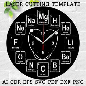 Chemical Element Periodic wall clock laser cut files, SVG file. vector file ai, cdr, dxf instant download digital design, cut file template