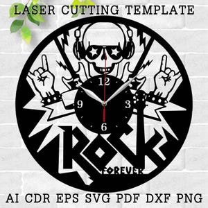 Rock Clock laser cut files SVG vector file ai, cdr, dxf, eps, pdf, png download digital design cut file template Decor Music Rock Clock