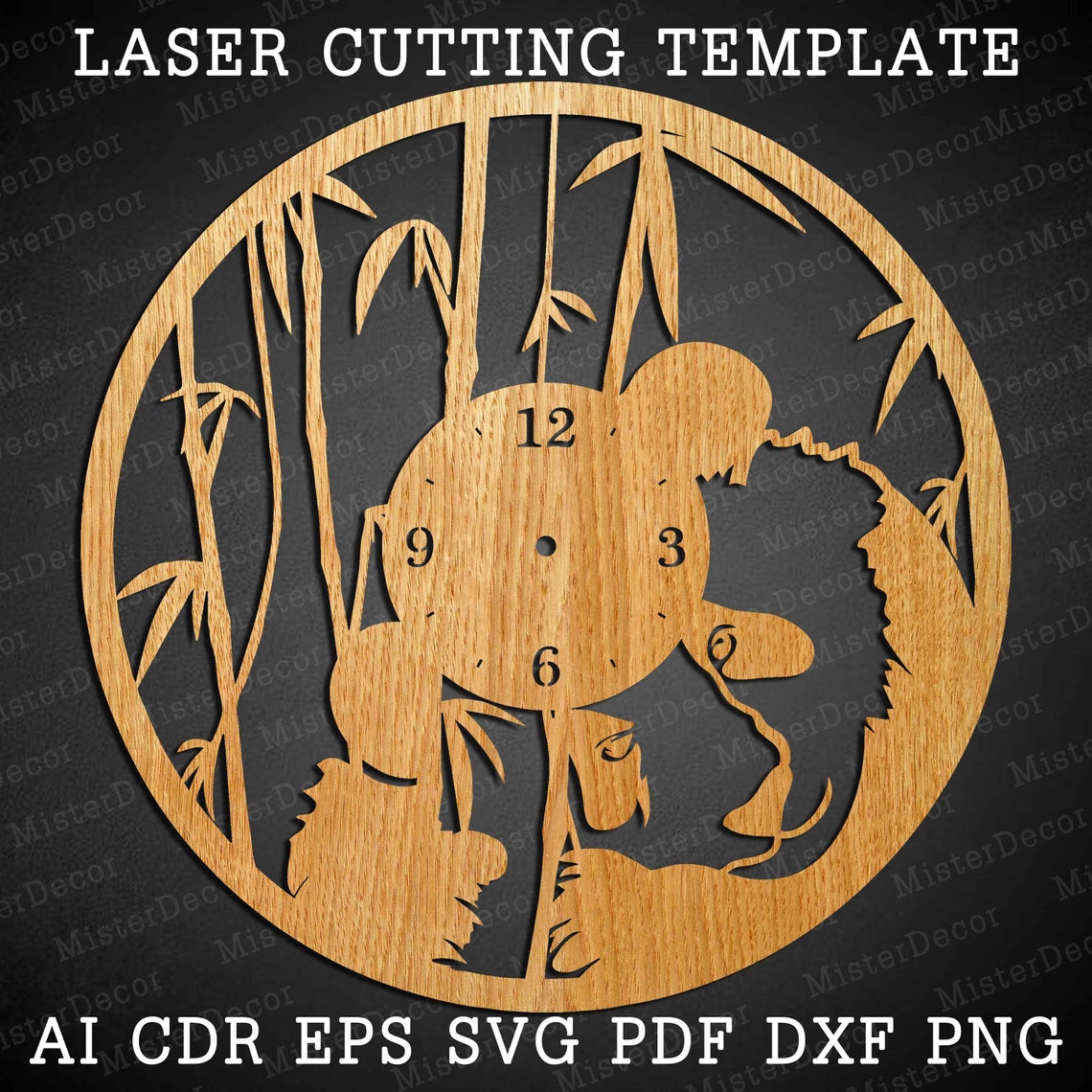Panda Cd R Panda Clock Laser Cut Files, SVG File. Vector File Ai, Cdr, Dxf Instant ...