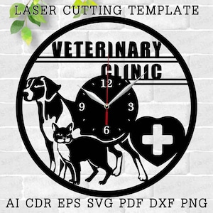 Veterinary Clinic Clock laser cut files SVG vector file ai, cdr, dxf, eps, pdf png download digital design cut file template Decor Pet Clock