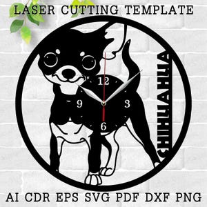 Chihuahua Clock laser cut files SVG file vector file ai cdr dxf instant download digital design cut file template Pet Gift with Dog Clock