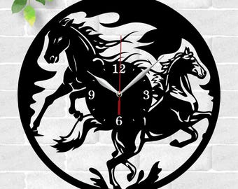 Horses Clock laser cut files SVG file vector file ai cdr dxf instant download digital design cut file vector Decor Horses Clock SVG Animal